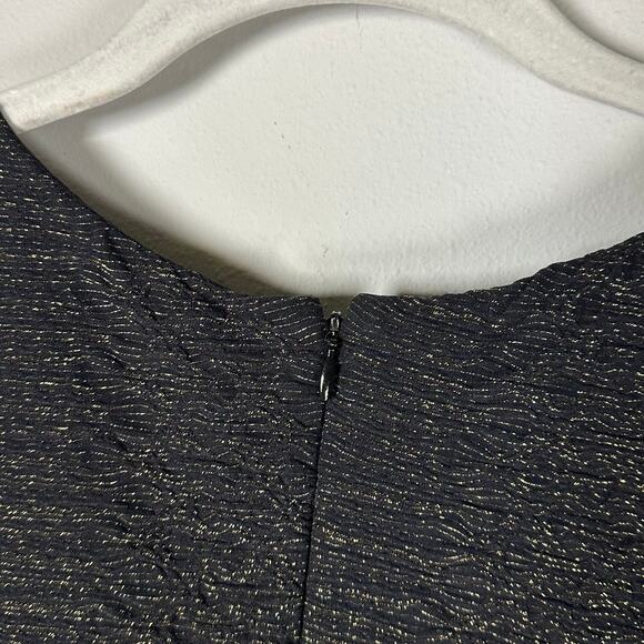 Nicole Miller Artelier Black & Gold Shimmer Long Sleeve Ruched Dress Women's 12 - Picture 6 of 6